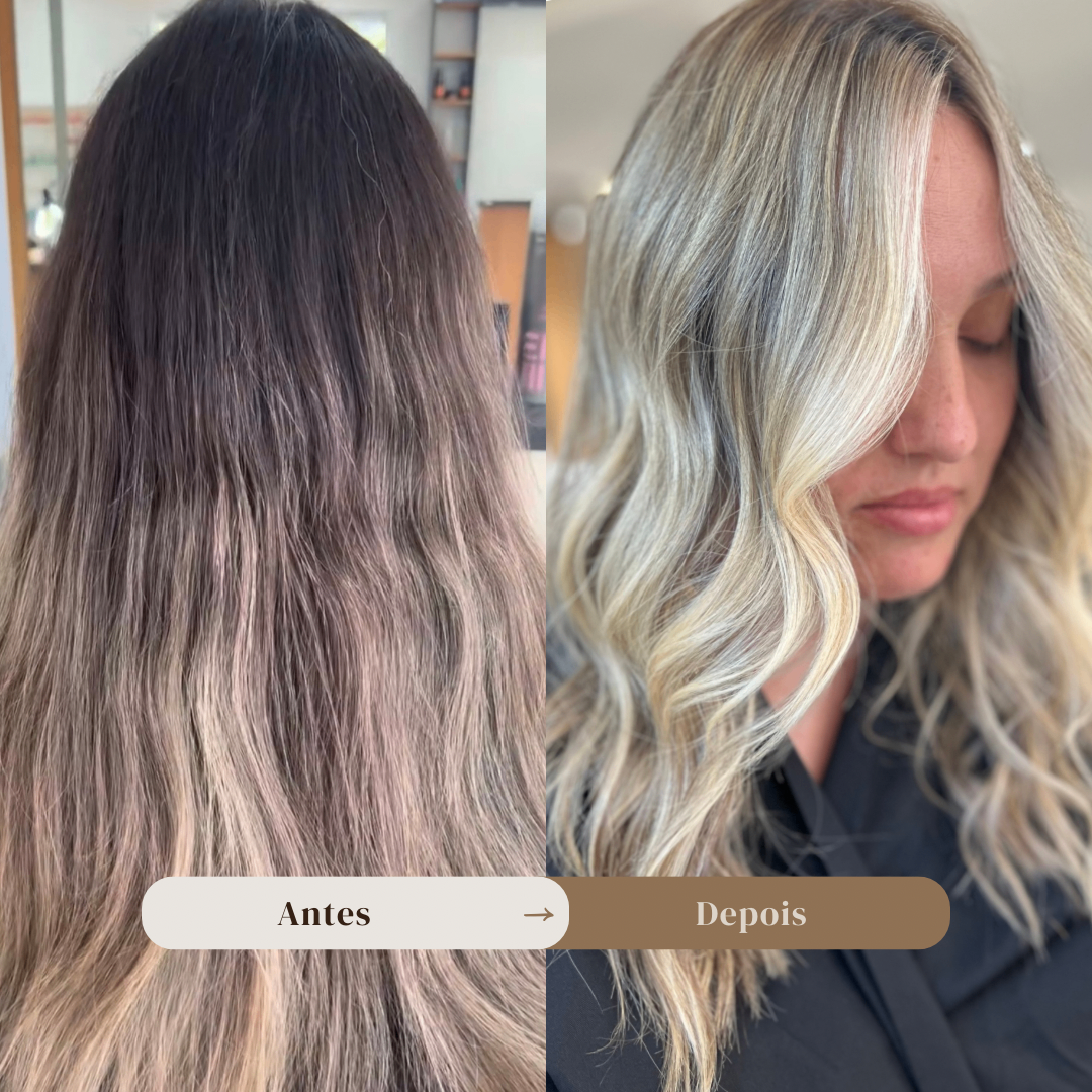 Antes e depois de mechas — transformação profissional